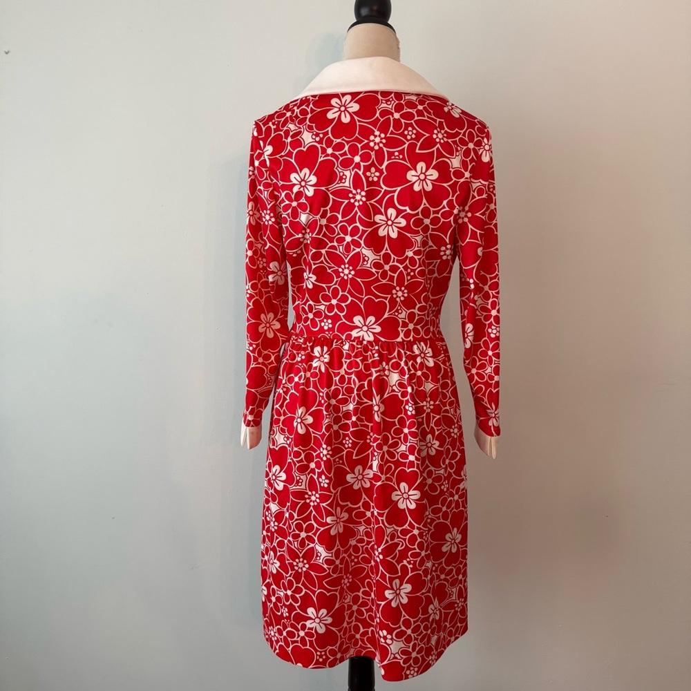 🌺 Vintage Emilio Borghese Red Floral Mod Dress Peter Pan Collar 70s Flawed Sz M - Picture 7 of 16
